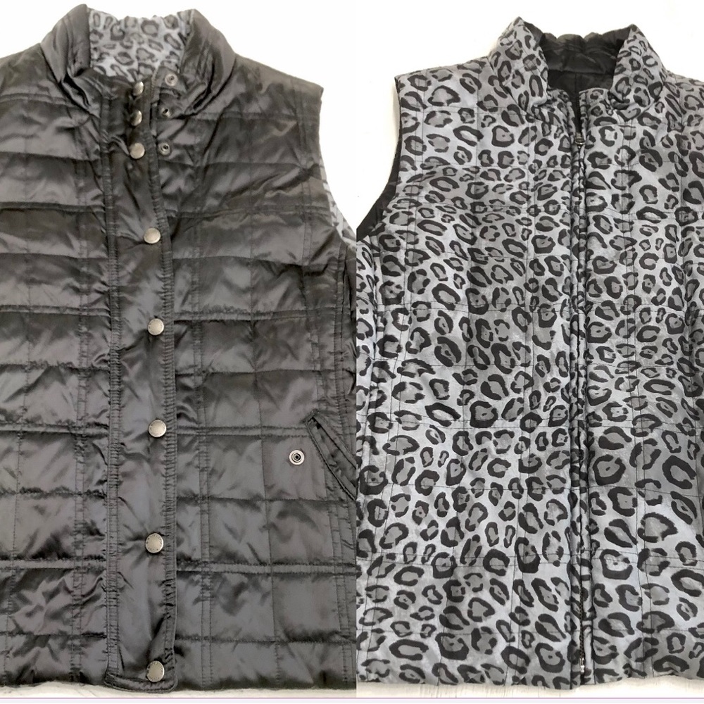 Jones of New York Reversible Sports Sz L Petite Women’s Black/Animal Print Vest